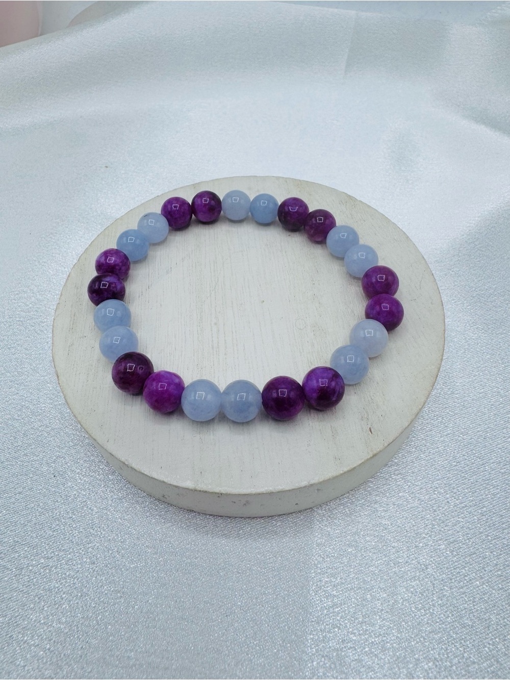Purple and Marine Blue Stone Beaded Stretch Bracelet - Picture 2 of 4